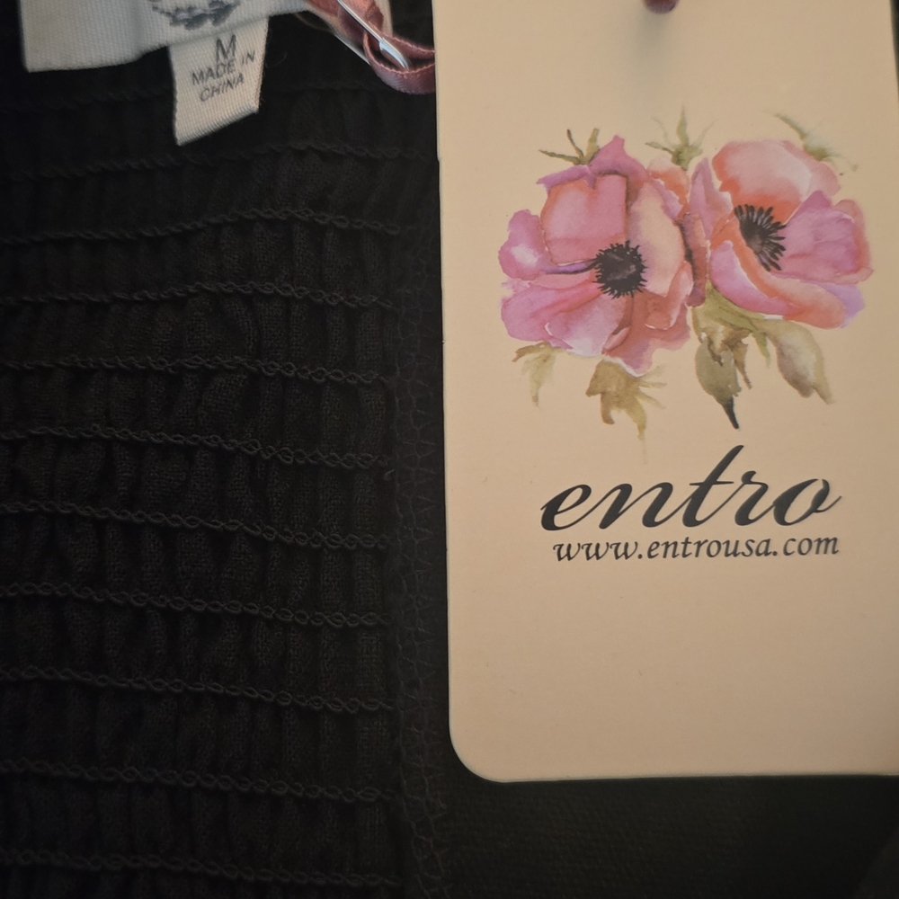 Entro Black Linen Casual Bohemian Minimalist Sleeveless Dress New Size Medium - Picture 4 of 6